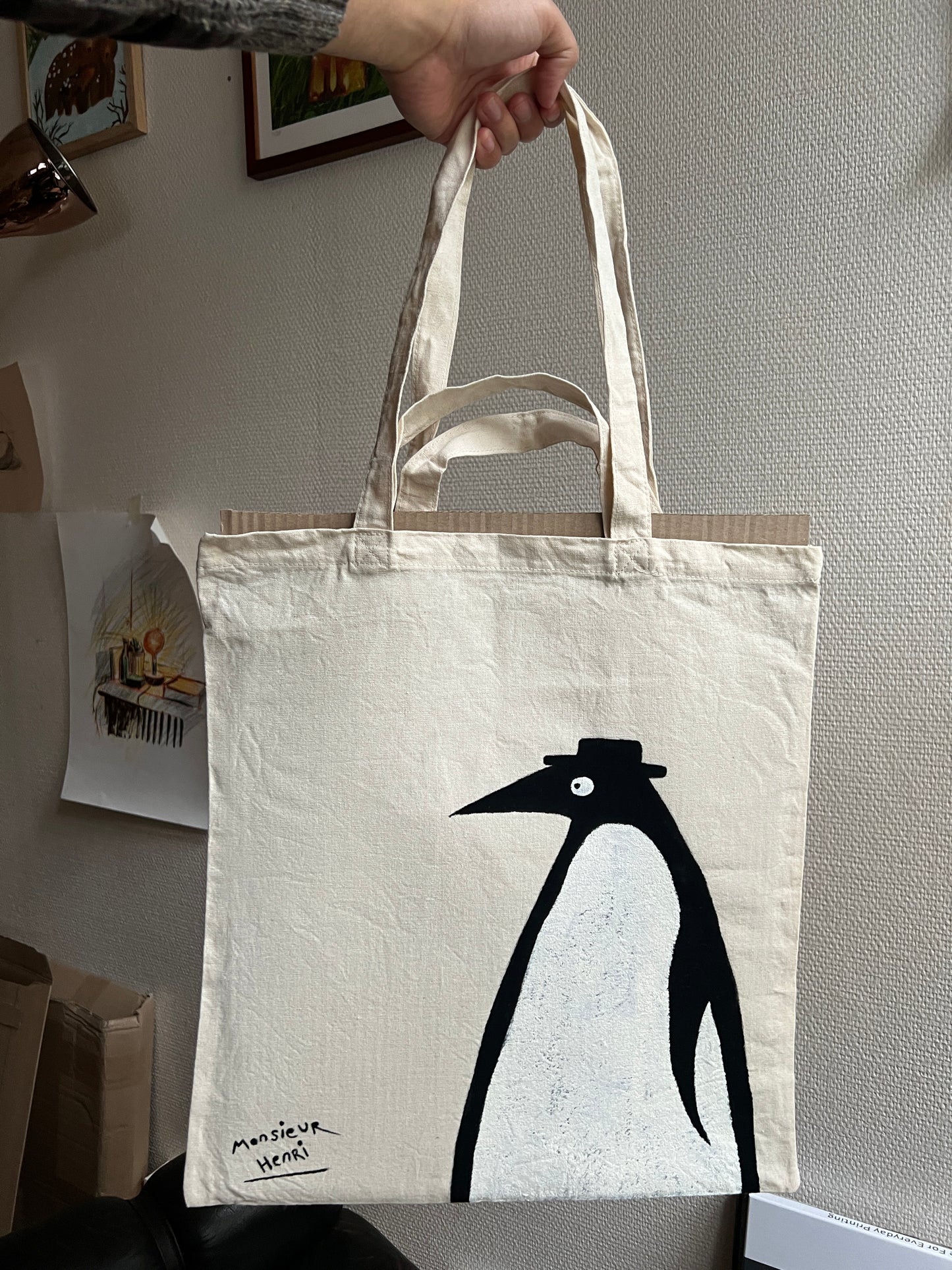 Monsieur Henri - One of a Kind Handpainted Totebag