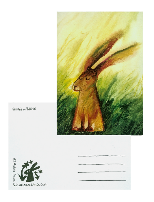 Hare on Grass - A6 Postcard