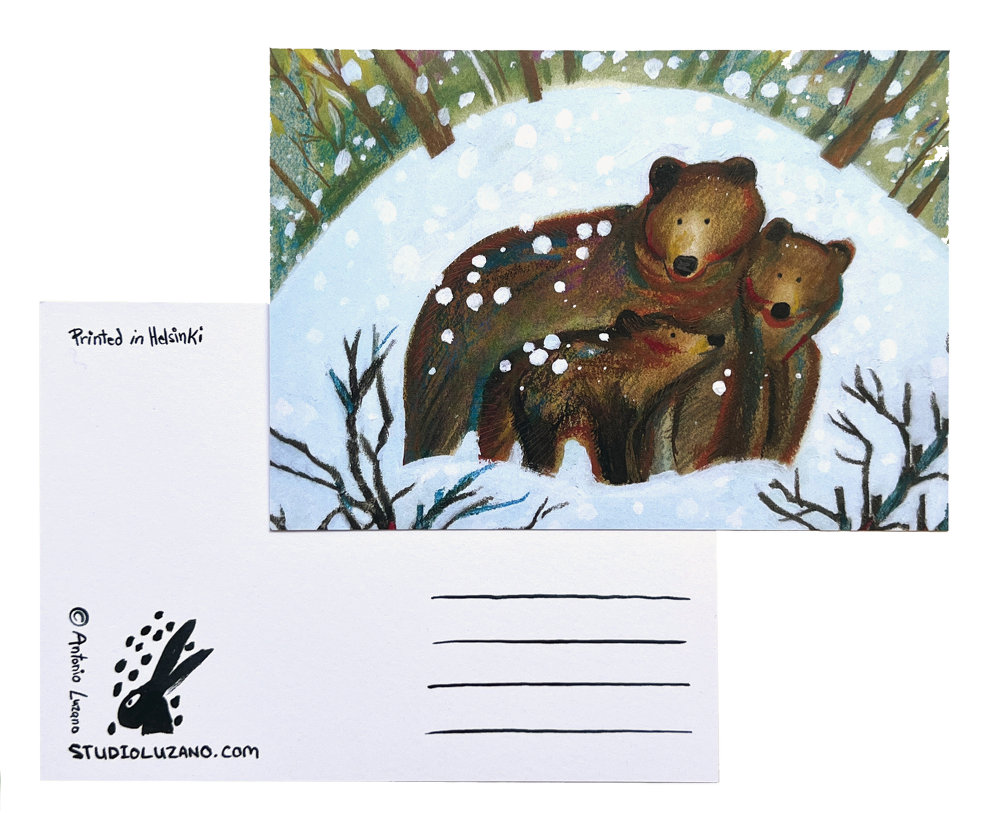 Three Bears - A6 Postcard